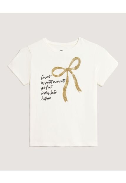 Camiseta Infantil Niña Manga Corta Cuello Redondo Color Crema Marca Ostu #90090328