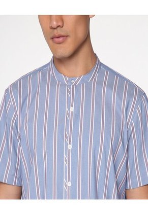 Camisa Para Hombre Manga Corta Sin Bolsillo Cuello Neru Color Azul Marca Ostu #60010519