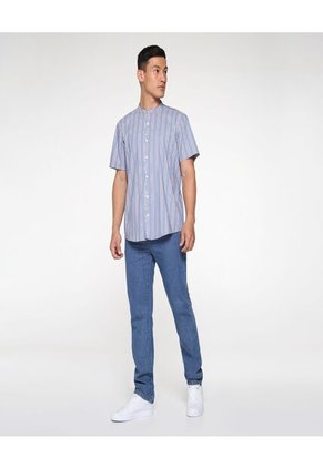 Camisa Para Hombre Manga Corta Sin Bolsillo Cuello Neru Color Azul Marca Ostu #60010519