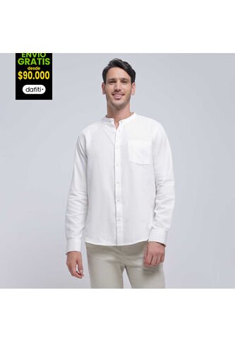 Camisa Para Hombre Manga Larga Con Bolsillo Color Crema Marca Ostu #60010721 Ostu