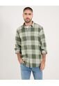 Camisa  Para Hombre Manga Larga Sin Bolsillo Cuello Casual M Color Verde Marca Ostu #60010872 de Ostu
