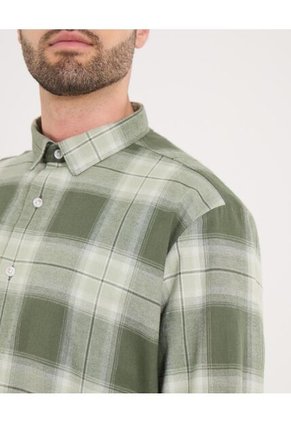 Camisa  Para Hombre Manga Larga Sin Bolsillo Cuello Casual M Color Verde Marca Ostu #60010872