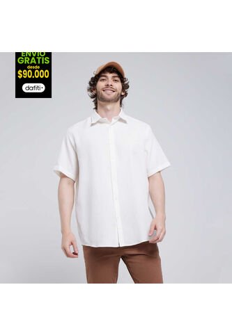 Camisa Para Hombre Manga Corta Sin Bolsillo Color Crema Marca Ostu #60010701 Ostu