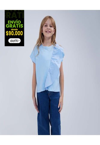 Camiseta Para Niña Manga Corta Color Celeste Marca Ostu #90090214 Ostu