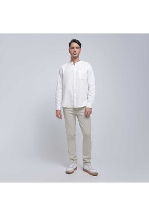 Camisa Para Hombre Manga Larga Con Bolsillo Color Crema Marca Ostu #60010721