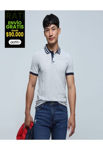Polo Para Hombre Cuello Tejido Sin Bolsillo Color Gris  Marca Ostu #60110685 Ostu