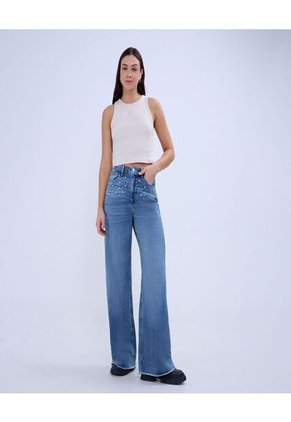 Jean Para Mujer Wide-Leg Color Azul Medio Marca Ostu #40160499