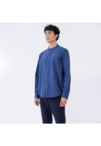 Camisa Para Hombre Manga Larga Sin Bolsillo Cuello Neru Color Azul  Marca Ostu #60010592 Ostu