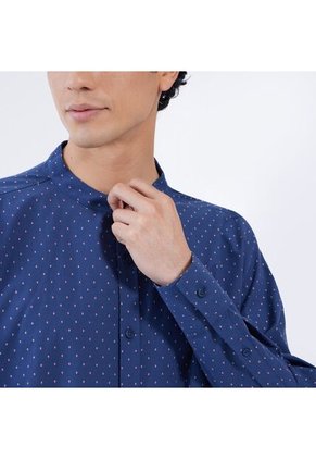 Camisa Para Hombre Manga Larga Sin Bolsillo Cuello Neru Color Azul  Marca Ostu #60010592