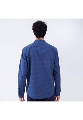 Camisa Para Hombre Manga Larga Sin Bolsillo Cuello Neru Color Azul  Marca Ostu #60010592