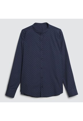 Camisa Para Hombre Manga Larga Sin Bolsillo Cuello Neru Color Azul  Marca Ostu #60010592