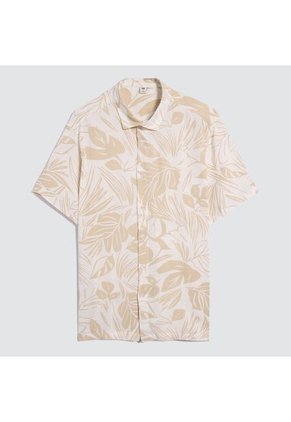 Camisa Para Hombre Manga Corta Sin Bolsillo Cuello Abierto Color Beige Marca Ostu #60010783