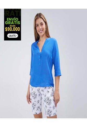 Blusa Para Mujer Manga 3/4 Color Azul  Marca Ostu #40120982 Ostu