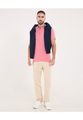 Polo Para Hombre Cuello Mao Sin Bolsillo Color Coral Marca Ostu #60110775