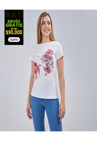 Camiseta Para Mujer Manga Corta Color Blanco Marca Ostu #40092105 Ostu