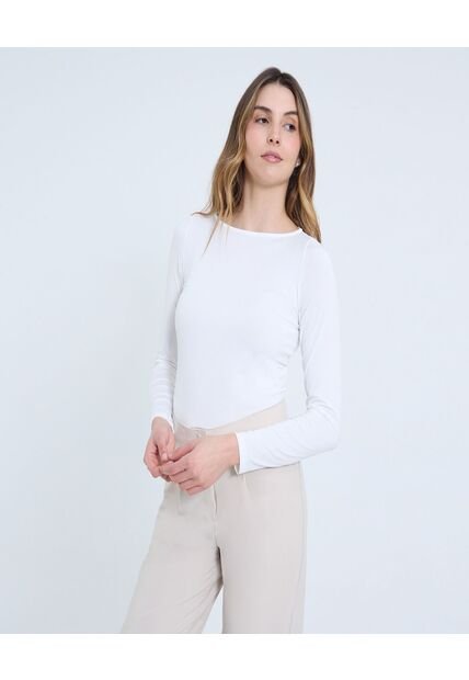 Camiseta Para Mujer Manga Larga Cuello Redondo Color Crudo Marca Ostu #40092411