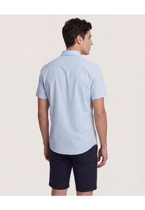 Camisa  Para Hombre Manga Corta Con Bolsillo Cuello C Color Azul Marca Ostu #60010881