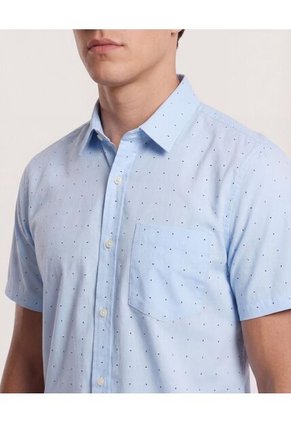 Camisa  Para Hombre Manga Corta Con Bolsillo Cuello C Color Azul Marca Ostu #60010881