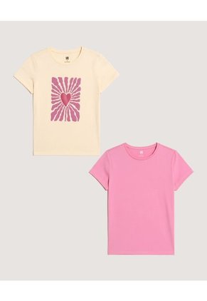 Camiseta X2 Infantil Niña Manga Corta Cuello Redondo Color Negro Marca Ostu #90090330