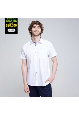 Camisa Para Hombre Manga Corta Con Bolsillo Color Blanco Marca Ostu #60010698 Ostu