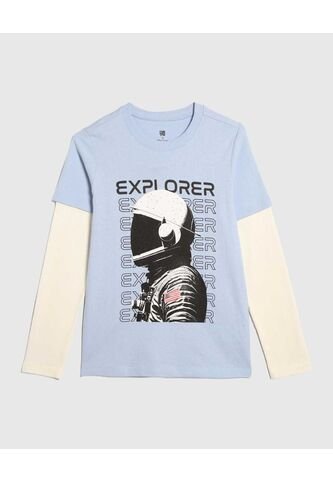 Camiseta Para Niño Manga Larga Cuello Redondo Color Celeste Marca Ostu #80090236 Ostu