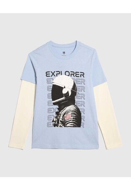 Camiseta Para Niño Manga Larga Cuello Redondo Color Celeste Marca Ostu #80090236