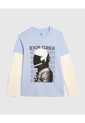 Camiseta Para Niño Manga Larga Cuello Redondo Color Celeste Marca Ostu #80090236