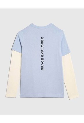 Camiseta Para Niño Manga Larga Cuello Redondo Color Celeste Marca Ostu #80090236