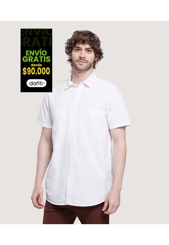 Camisa Para Hombre Manga Corta Con Bolsillo Color Blanco Marca Ostu #60010675 Ostu