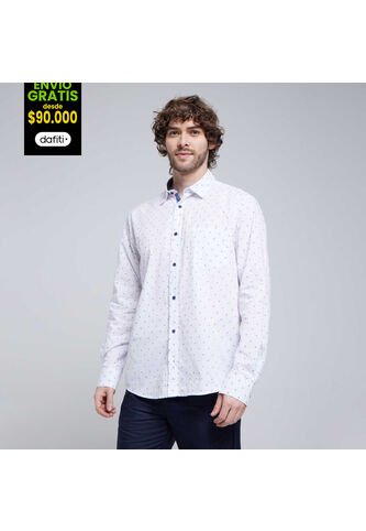 Camisa Para Hombre Manga Larga Con Bolsillo Color Blanco Marca Ostu #60010684 Ostu