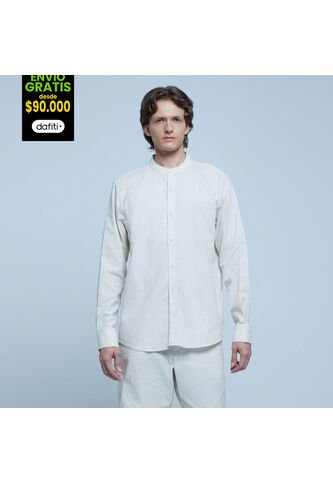 Camisa Para Hombre Manga Larga Sin Bolsillo Color Blanco Marca Ostu #60010623 Ostu