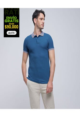 Polo Para Hombre Cuello Tejido Sin Bolsillo Color Azul Oscuro Marca Ostu #60110619 Ostu