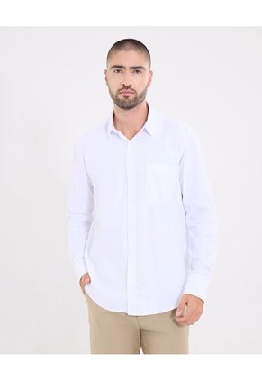 Camisa  Para Hombre Manga Larga Con Bolsillo Cuello Casual M Color Blanco Marca Ostu #60010899