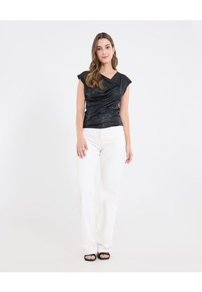 Camiseta  Para Mujer Manga Corta Cuello Redondo Color Negro Marca Ostu #40092788
