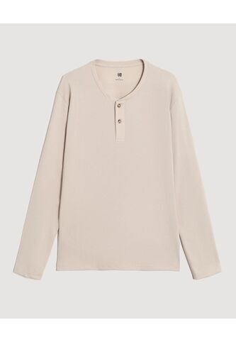 Camiseta  Para Hombre Manga Larga Cuello Henley Color Avena Marca Ostu #60091892 Ostu