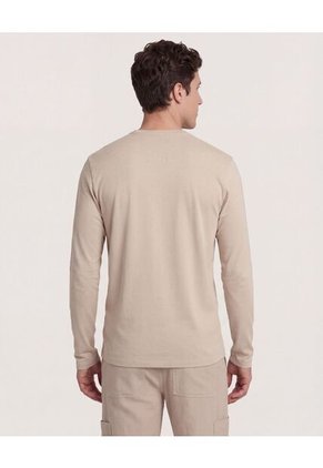 Camiseta  Para Hombre Manga Larga Cuello Henley Color Avena Marca Ostu #60091892