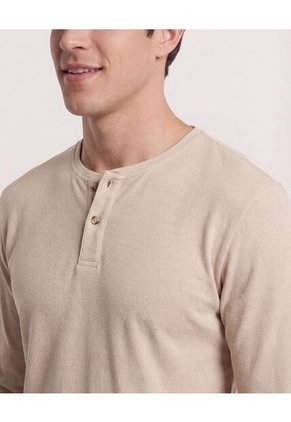 Camiseta  Para Hombre Manga Larga Cuello Henley Color Avena Marca Ostu #60091892