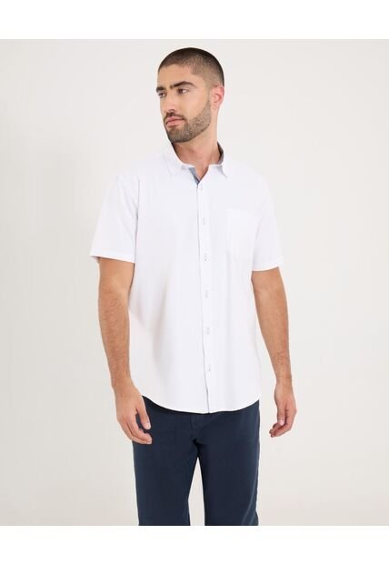 Camisa  Para Hombre Manga Corta Con Bolsillo Cuello Casual M Color Blanco Marca Ostu #60010894
