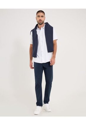 Camisa  Para Hombre Manga Corta Con Bolsillo Cuello Casual M Color Blanco Marca Ostu #60010894