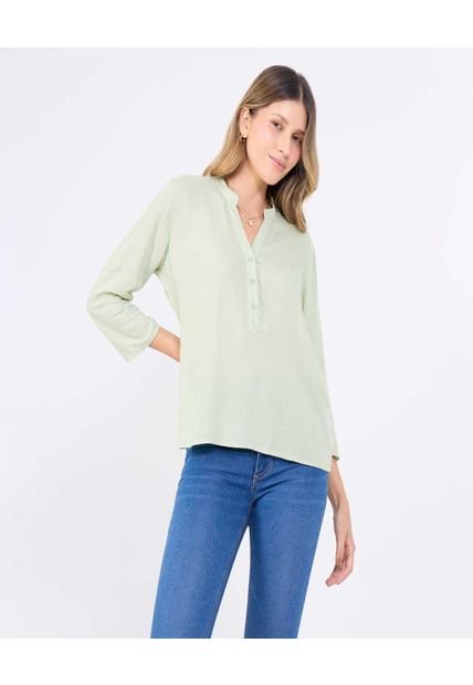 Blusa Para Mujer Manga 3/4 Color Verde Pastel Marca Ostu #40121119