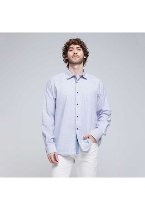 Camisa Para Hombre Manga Larga Con Bolsillo Color Azul  Marca Ostu #60010685