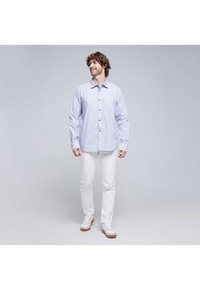 Camisa Para Hombre Manga Larga Con Bolsillo Color Azul  Marca Ostu #60010685