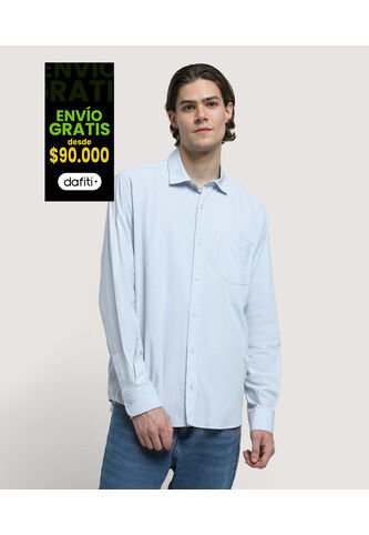 Camisa Para Hombre Manga Larga Con Bolsillo Color Azul  Marca Ostu #60010648 Ostu