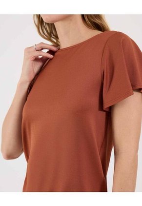 Camiseta Para Mujer Manga Corta Cuello Redondo Color Terracota Marca Ostu #40092567