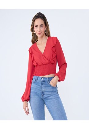 Blusa Para Mujer Manga Larga Color Rojo Marca Ostu #40120877