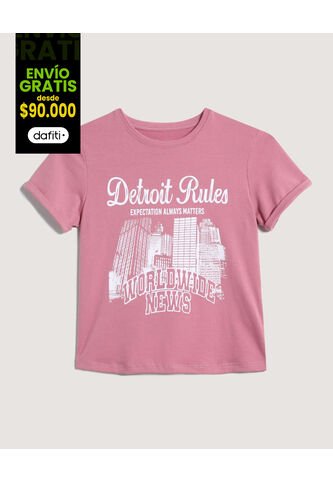 Camiseta Para Niña Manga Corta Color Rosado  Marca Ostu #90090224 Ostu