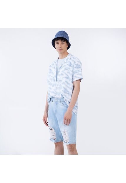 Camisa Para Hombre Manga Corta Sin Bolsillo Color Azul  Marca Ostu #60010600