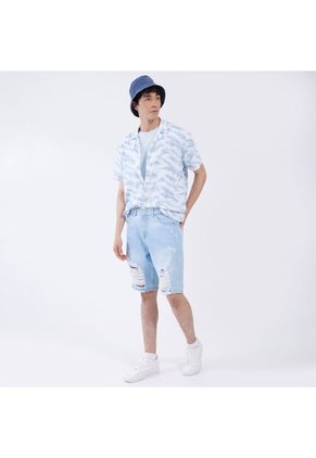 Camisa Para Hombre Manga Corta Sin Bolsillo Color Azul  Marca Ostu #60010600