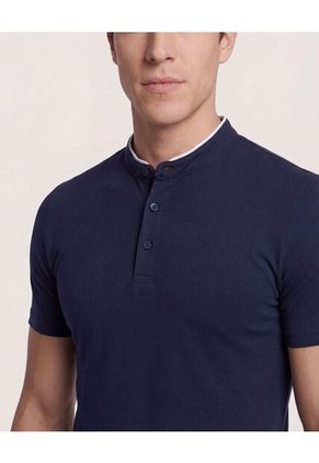 Polo Para Hombre Cuello Mao Sin Bolsillo Color Azul Marca Ostu #60110774