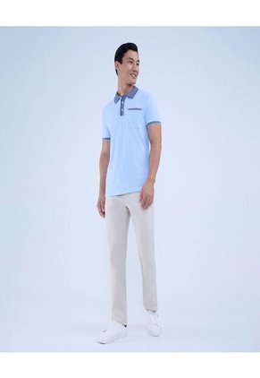 Polo Para Hombre Cuello Tejido Con Bolsillo Color Azul Claro Marca Ostu #60110733